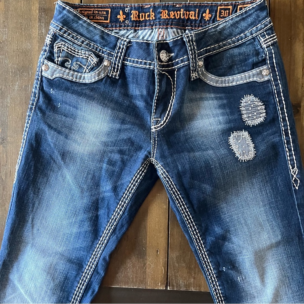 Rock Revival Alanis Boot Cut Woman’s Jeans Size 30 Denim Wash Embroidered - Picture 15 of 16